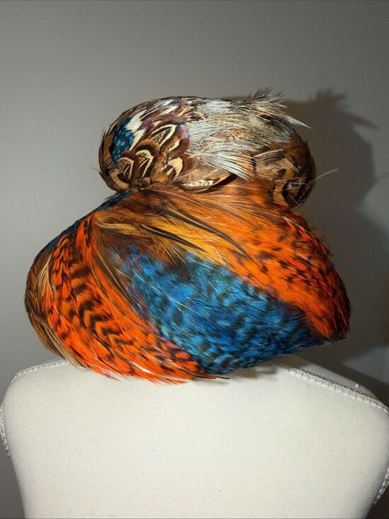 Vintage 50’s Pheasant Feather Hat Multi-Color Derby Cocktail Mid Century